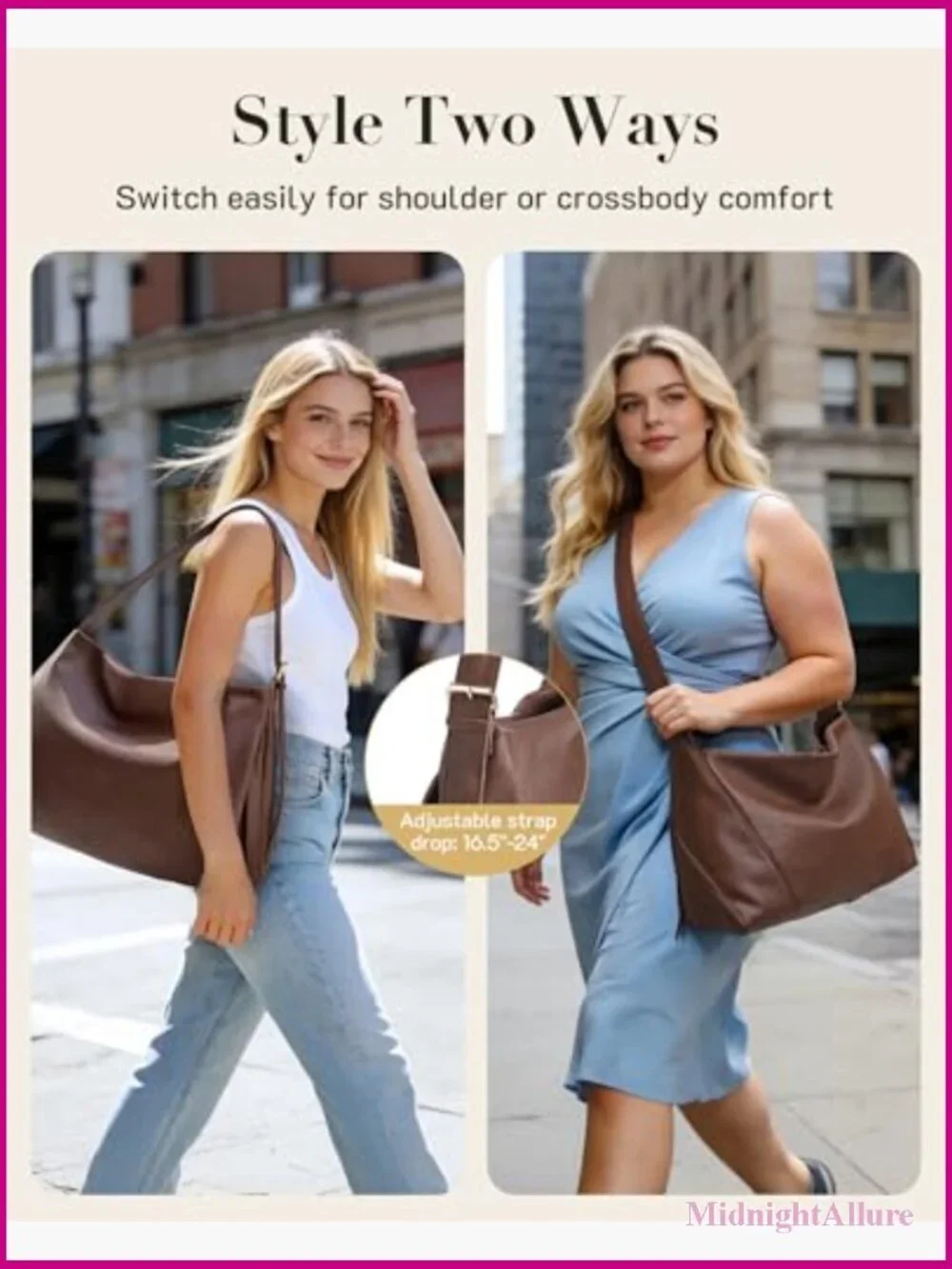 Vegan Leather Hobo Bag - Large Tote Shoulder Crossbody Multi-Pockets